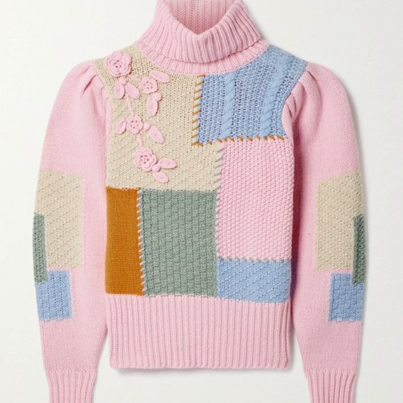 LoveShackFancy Allan Patchwork Knit Turtleneck Sweater - Picture 6 of 11